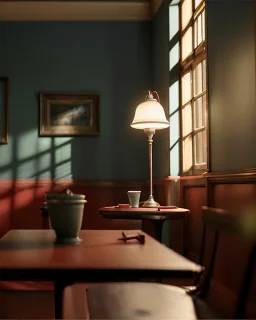 Scene, realistic photo, Edward Hopper style, concept art, smooth, unreal engine 5, god lights, ray tracing, RTX, lumen lighting, ultra detail, volumetric lighting, 3d.