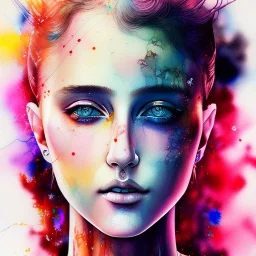 Singer Danish MØ face, watercolor illustration by _Yoji Shinkawa_,soft pastel colors, Abstract