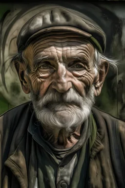 A portrait of an old Cornish miner in graffiti