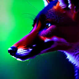 a fox fursona, darker colors, master quality, backlighting, soft lights, full body portrait, in frame, 8k, furry, fur, dark color pallet, robotic arm, cyberpunk, anthropomorphic, perfectly drawn face, well drawn paws