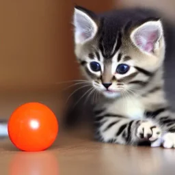 Cute kitten playing with a ball of string