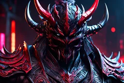 Carnage oni in 8k bloodborn artstyle, ronin costum, galaxy mask, cover face, dynamic pose, oshare kei, hurufiyya, rtx , neon lights, intricate details, highly detailed, high details, detailed portrait, masterpiece,ultra detailed, ultra quality