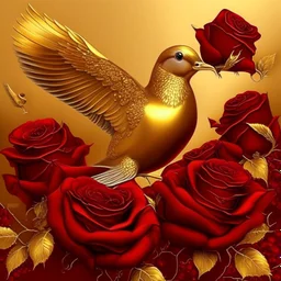 gold dove over red roses