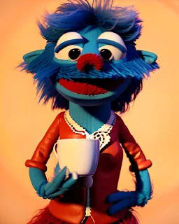 Waist up Portrait, hybrid character, waitress woman with monster muppet mask that covers her entire head, retro style, Sesame Street style, smooth, unreal engine 5, god lights, ray tracing, RTX, lumen lighting, ultra detail, volumetric lighting, 3d.