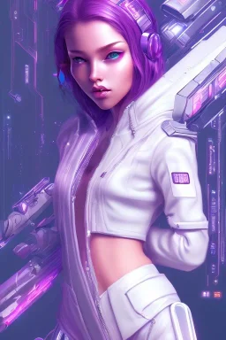 girl cute cyberpunk, purple tones, high lighting