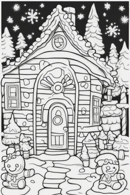 coloring page for 3 YEARs kids, , cartoon style, thick outline, low details, no shading, no color, Decorated gingerbread house..