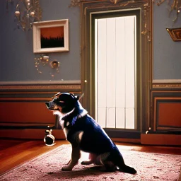 A dog in black dresses adorning a room, 1970s, photography sharp focus by Jean Rollin, hermitpunk, mallgoth