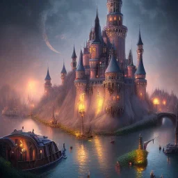 A magical gothic little town of witches with a castle and canals Nick Harris style