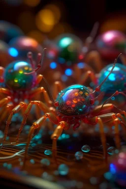 slimy alien lobster bugs, each inside a pile of transparent jelly bubbles of weird colors, disco egg made of small mirror, light rayz, feast table ,shot on Hasselblad h6d-400c, zeiss prime lens, bokeh like f/0.8, tilt-shift lens 8k, high detail, smooth render, down-light, unreal engine, prize winning