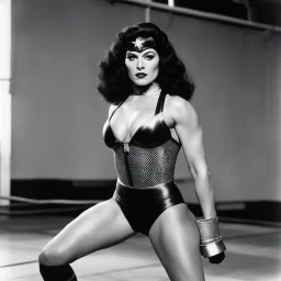 [high res photo by helmut newton] Oro wrestler Sherry Martel as a super heroine on the ring
