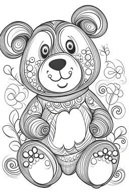 Outline art for coloring page, GROOVY HAPPY TEDDY BEAR, coloring page, white background, Sketch style, only use outline, clean line art, white background, no shadows, no shading, no color, clear