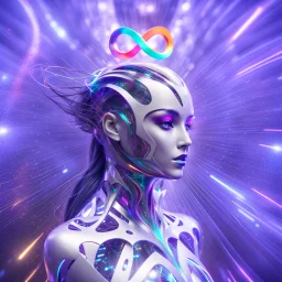 ∞ 3D infinity symbol, perfect infinity ∞, bright colors, +infinity totally-symmetrical ∞, head and upper body, cutting edge technology, exotic, inspiring, fantasy, scientific, DSLR with a 80mm lens, set to f/16 and a slow shutter speed of 1/15s, friendly, beautiful, octane render, 8k post-production, artstation: award-winning: atmospheric: commanding: fantastical: clarity: 16k: ultra quality: striking: brilliance: liquid medium: stunning colors: amazing depth; lens: f/8, 24mm