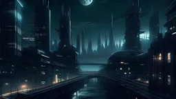 dark cyberpunk cityscape nighttime moon