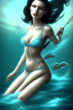 lady muse with black hair top in the ocean