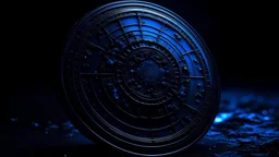 A captivating and mysterious color photo of Digital Universe Coin unveils its dark-themed allure. Bathed in midnight blues and shadowy blacks, the coin exudes a sense of enigmatic intrigue. Intricate patterns resembling constellations adorn its surface, while a cosmic backdrop adds an ethereal touch. Shot with specialized low-light equipment, this collaboration of visionary minds captures the mystique of the digital universe. —c 10 —ar 2:3