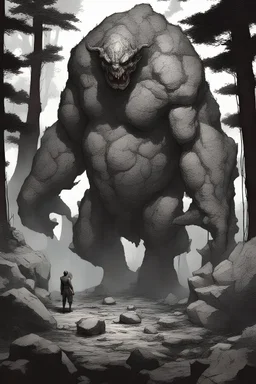 A Big Monster with a stone-skin standing in the forest