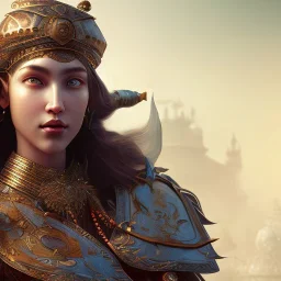 portrait of a warrior with ottoman beautiful girl themed armour, extremely detailed, UHD, 8k,The close-up camera effect,sharp focus, perfect position,hyperphotorealistic, unreal engine 5, octane render