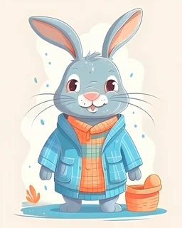 grey bunny happy with clothes illustration