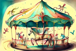 Carousel, drawing, illustration, children book style, realistic, high resolution, colorful