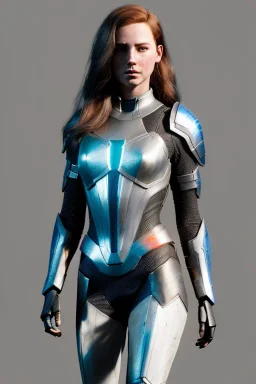 illustration, ultrarealistic, dynamic, concept art, strikingly beautiful (18 year old girl:1.2),_skimpy sci-fi armor_, Hair (long ginger:1.1), Face (freckles:1.2), body, medium breasts (light cleavage:1.2), tracing, ambient light, highres, (hyperrealistic:1.2), (perfect face:1.1), intricate (high detail:1.1) body, beautiful detailed eyes (emerald:1.3), _camera_, _pose_, plump lips ,sci-fi theme, Model hash: ddc3021b