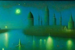 a surreal noctilucent city with arches, domes and rivers by artist "Leonora Carrington",by artist "Agostino Arrivabene",by artist David Inshaw"