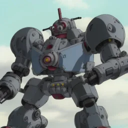 mecha with tracks for a tank. His body is armor and his hands are machine guns. The robot head has animal as a driver.