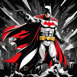 Batman art illustration black background red and white color