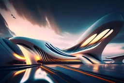 Airport Zaha Hadid digital art 8k