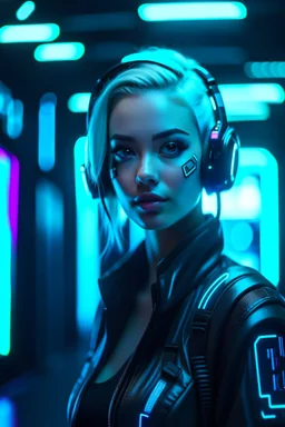 Ultra realistic photo of a sci-fi cyberpunk girl. High-tech futuristic woman from the future. The concept of virtual reality and cyberpunk. , futuristic style, HOF, captured with professional DSLR camera,64k, ultra detailed,