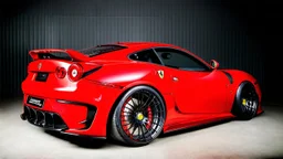 SUPER SPORTIVE CAR, FERRARI INFLUENCE, RED EMTALIC PAINT, SHINNING, SPARKLES, BODY KIT SPORT, BIG WHEELS, INTO A ACRILYC CAGE