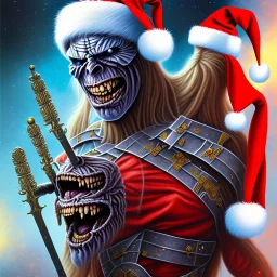  iron maiden sur un trone, bonnet père Noël