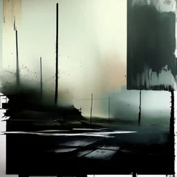 Empty Minimal contemporary abstract flat landscape painting. Concrete carpark. Big brushstrokes. Twisted fragments of bodies. Drips of paint. style of Justin Mortimer and Adrian Ghenie.