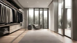 Walk in robe, poliform, glass door, timber floor, contemporary, rimadesio