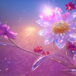 one big crystal subtle flower in a galactic ambiance with a beautiful fairy, transparent petals, delicate colors, in the foreground, full of details, smooth，soft light atmosphere, light effect，vaporwave colorful, concept art, smooth, extremely sharp detail, finely tuned detail, ultra high 3d depth, definition, 8 k, unreal engine 5, ultra sharp focus