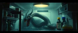 snake demon in the fridge in the style of fantasy art