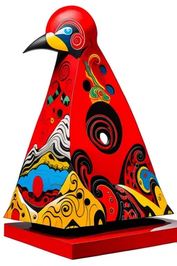 A red fiery volcano designed in Maori sculpture painted by Wassily Kandinsky