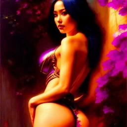 Drawing of beautiful face,'beautiful booty,Busty Psylocke',intense stare, ancient skintight armor, balanciaga fashion clothe painting by gaston bussiere, greg rutkowski, yoji shinkawa, yoshitaka amano, tsutomu nihei, donato giancola, tim hildebrandt, Oil on canvas, cinematic composition, extreme detail,fit full head inside picture,16k