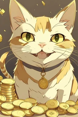 cat love gold money anime