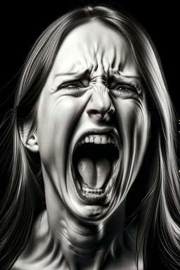 detailed image, female head, screaming