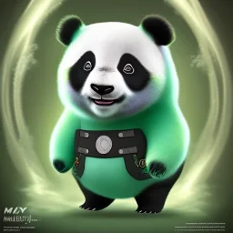 A humanoid panda with mint fur color that can use ice rainbow superpowers