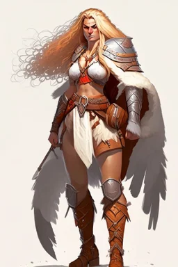 female aasimar barbarian with traveler cloths dnd character