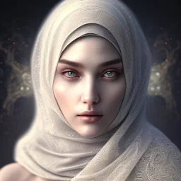 close up portrait of fog as woman in hijab, fine detail, highly intricate, modern surrealism painting, defined cracks and breaks, high-quality, volumetric lighting, 8k, ultrahd, George Grie, Marco Escobedo, Igor Morski,Brian Froud, Howard Lyon, Selina French,