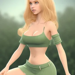 Luanne is petite and shapely with chest-length blonde hair.She’s often considered a particularly beautiful young woman with rather large breasts. She has large eyes, full lips, and stands at 5'4". Luanne's usual outfit is a green crop top that exposes her midriff and tight, knee length, orange palazzo shorts. She also is seen wearing a tight orange shirt and mid-blue jeans with a brown belt.