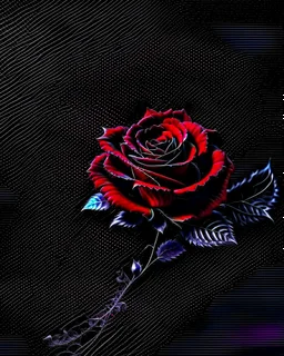 Deep red rose, black background, linear shapes