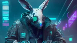 cyber punk hacker rabbit watch dogs style humanoid