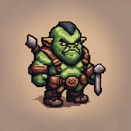 Very low-detail isometric cute top down video sprite game character orc warrior, pixel, in the style of stardew valley, 32x32, dwarf fortress, character sprite, isometric