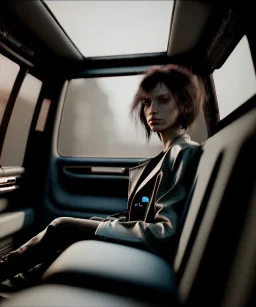 Ultra realistic back seat of limousine image, wide angle view, homeless woman, many color balls, grunge clothing, long hair, smoke, feather long coat, soft color, highly detailed, unreal engine 5, ray tracing, RTX, lumen lighting, ultra detail, volumetric lighting, 3d, finely drawn, high definition, high resolution.