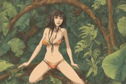 a fnime-girl in a bikini on a jungle background