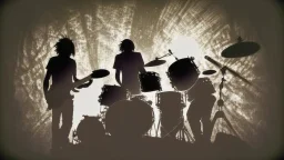 silhouette of drummer happy acoustic drums and bass player