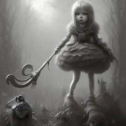 cute girl and litlle monster, Style John Kenn Mortensen,